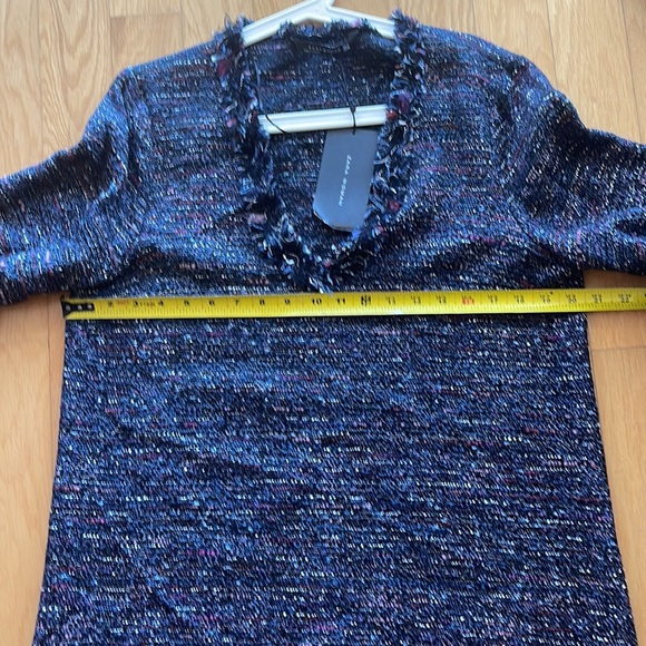 ZARA Woman navy multi tweed dress tunic frayed edges long sleeves - Picture 10 of 12